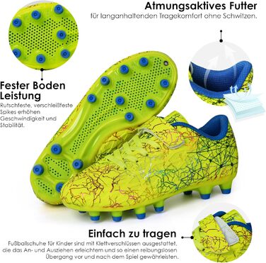 Дитячі футбольні бутси JABASIC для гри на твердих поверхнях, біло-блакитні, з футбольними шкарпетками (33 EU, лайм)