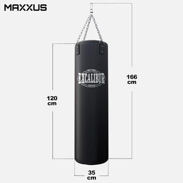 Боксерський мішок MAXXUS PRO 120/100/80 - наповнений, з металевим тросом, 120x35x30 см, для боксу, MMA, муай-тай, кікбоксингу, 20-34 кг