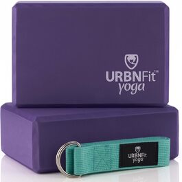 Набір для йоги URBNFit: 2 блоки з EVA-піни та ремінь, фіолетовий – аксесуари для йоги, пілатесу та медитації для початківців і досвідчених, з електронним гідом