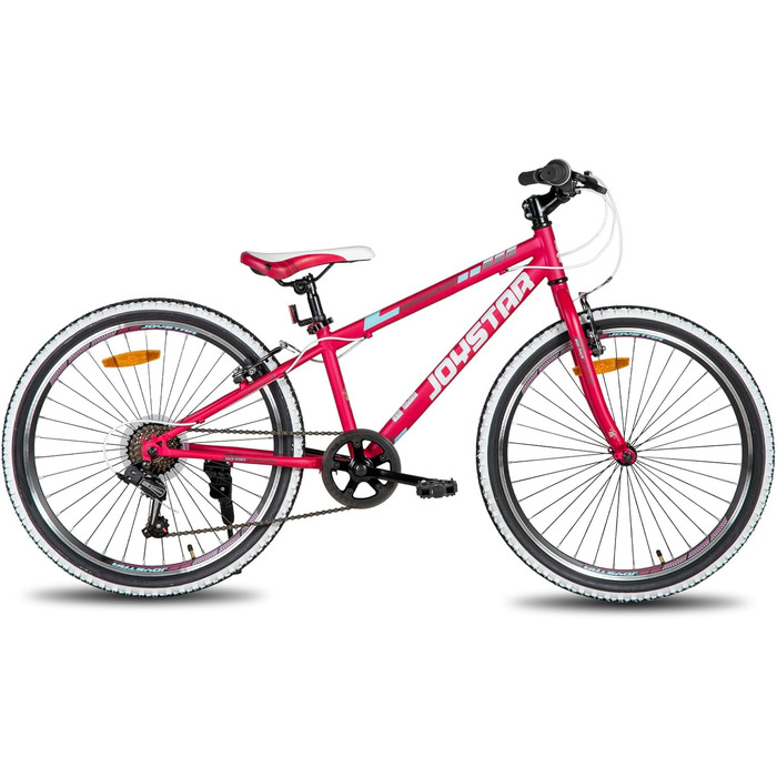 JOYSTAR Lubbock 20/24 дюймове дитяче гірське велосипед для хлопчиків та дівчаток 7-12 років (білий борт, 1/7 швидкостей, червоний, 24 дюйми)