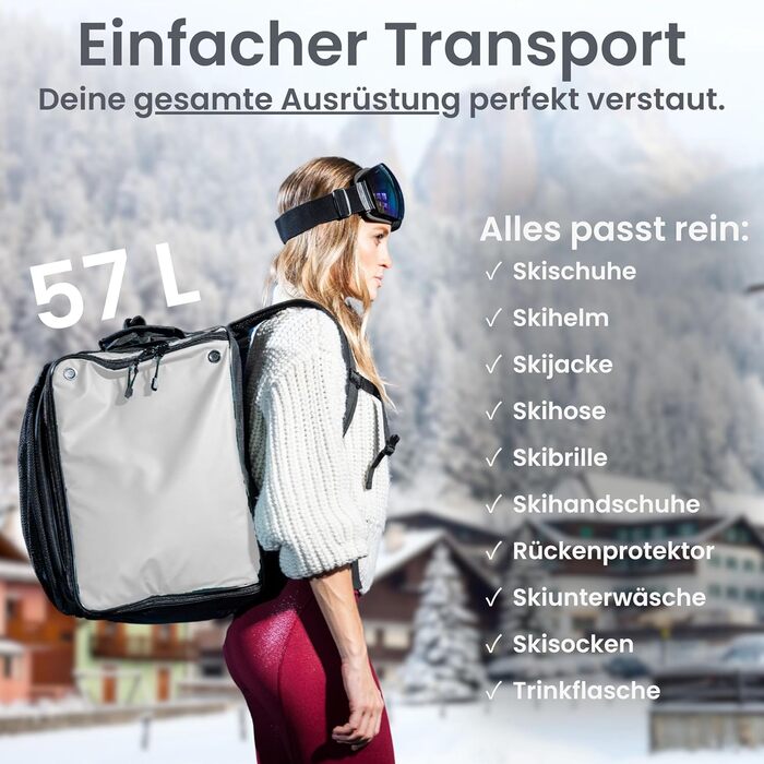 Чохол для лижних черевиків Otaro з відділенням для шолома | Сумка для лиж, шолома та аксесуарів | Водонепроникний, міцний | Чохол для лижних черевиків Otaro (57L, білий)