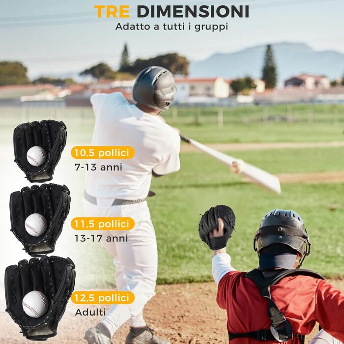 Рукавиця для бейсболу та софтболу Rechte Hand (12.5 дюймів, чорна) - для дорослих, тренувальна/змагальна, потовщена, міцна