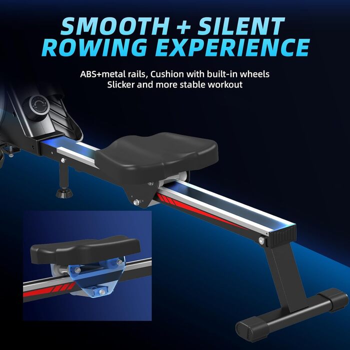 Гребний тренажер Dskeuzeew для дому, складний, 16 рівнів опору, магнітний, до 160 кг, Slide-Rails