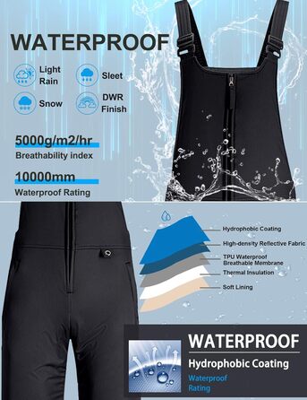 Жіночі гірськолижні штани GEMYSE, чорні, XL - водонепроникні, вітронепроникні, з регульованими лямками