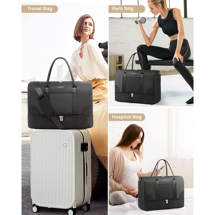 Сумка-мішок LOVEVOOK для жінок: дорожня/спортивна сумка-мішок з відділенням для взуття та мокрих речей, 2 шт. (40л, чорний)