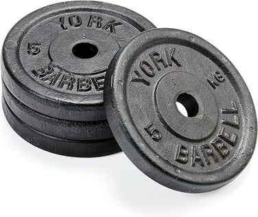 Набір дисків York Fitness 4x5 кг з чавуну для штанги, 1-дюймовий отвір, для силових тренувань та набору м’язової маси