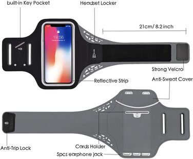Спортивний браслет на руку для iPhone 16 Pro Max, 16 Plus, 15 Pro Max, 15 Plus, 14 Pro Max, Samsung S24, S23, S22 Ultra. Тримач для телефону під час бігу та тренувань (сумісний з 5.1'-6.5' телефоном, з подовжувачем, чорний)