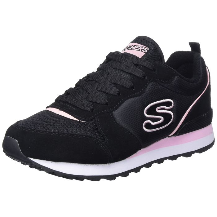 Кросівки жіночі Skechers Og 85 Step N Fly чорного кольору з замші, сітки та Duraleather, рожева окантовка, 35.5 EU