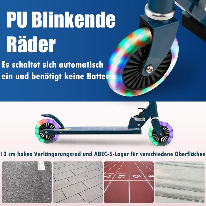 Дитячий самокат GYMAX з 2 LED колесами, складаний, регульована висота, до 50 кг, для дітей 3-8 років