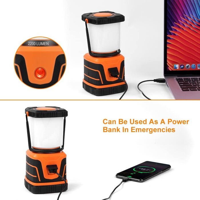 Ліхтар кемпінговий LED Flintronic 2200 Люмен, 6000mAh, 4 режими, димування, IP54, для кемпінгу, надзвичайних ситуацій, оранжевий