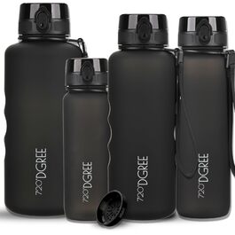 Спортивна пляшка для води 1,5 л 720°DGREE 'uberBottle' з петлею та мотиваційною шкалою, фільтром - не протікає, легка, без BPA - Tritan пляшка для університету, роботи, спорту, фітнесу, тренажерного залу 1500 мл Onyx Black - Чорний