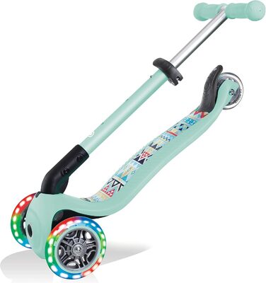 Самокат трьохколісний GLOBBER Junior Fantasy Lights складний, колеса 120/80 мм, ABEC 5, LED-підсвітка, м'ятний колір