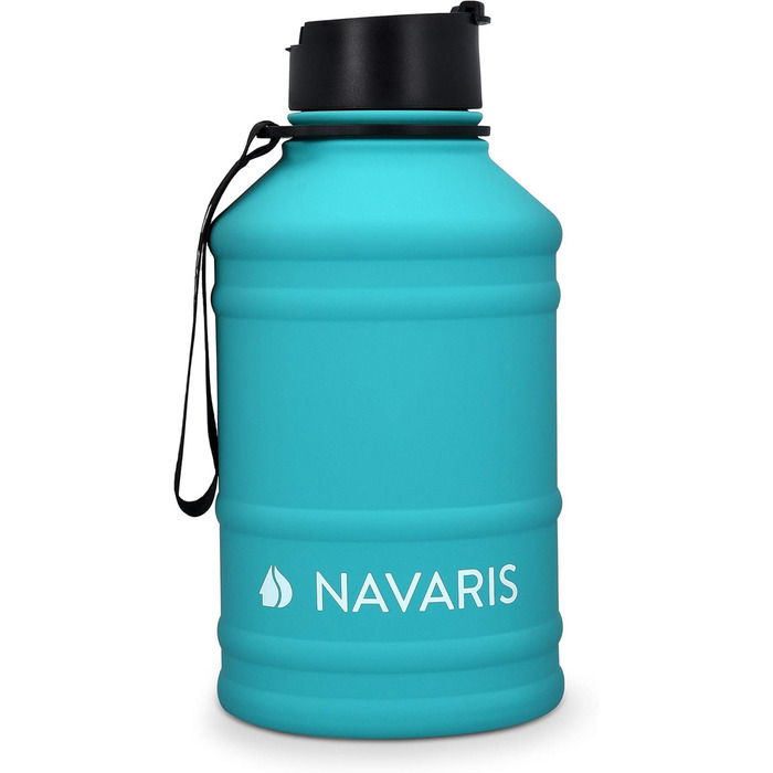 Navaris Фітнес-пляшка 2,2 л із нержавіючої сталі, спортивна пляшка для води, XXL бутель для тренувань, BPA Free, бірюзова