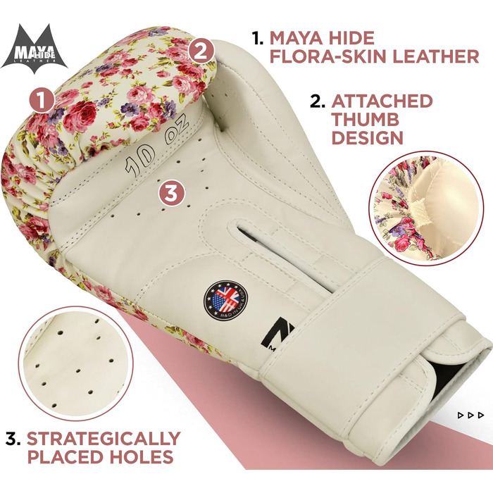 Жіночі боксерські рукавички RDX з Maya Hide шкіри для Муай Тай, кікбоксингу, ММА, тренувань та спарингу, 12 унцій, білі