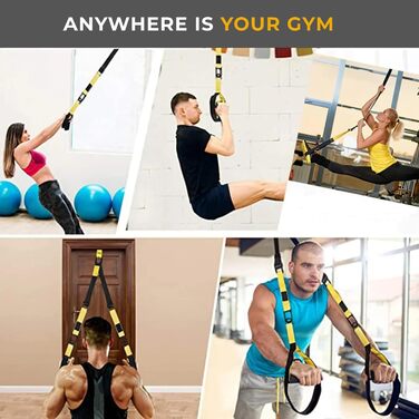 Набір для тренувань зі стропами для дому та на вулиці | Комплект для саспеншн-тренінгу з дверним кріпленням, регульованими ременями, сумкою для перенесення | Тренування всього тіла, обладнання для калістеніки, фітнес, домашні тренування