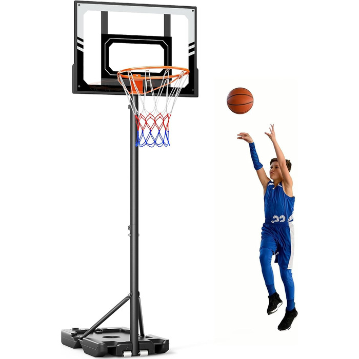 Баскетбольний кошик для вулиці дитячий, 107-213 см, зі стійкою та колесами, регульована висота, ударостійка PC-стінка, сірий. Подарунок для дітей