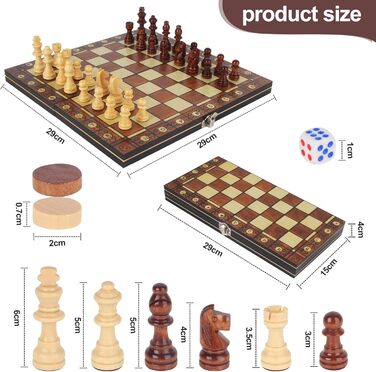 Магнітний шаховий набір, 29 x 29 см, дерево, 3-в-1, для подорожей, партії, сім'ї, дітей