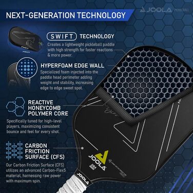 Піклбол ракетка JOOLA Ben Johns Hyperion CFS 14 мм Swift – карбонова, турнірна, для швидкої гри зі спіном, USAPA сертифікат