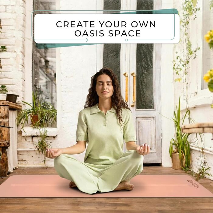 Протиковзкий килимок для йоги та фітнесу YOGATI з натурального каучуку, великий килимок для пілатесу та тренувань з розміткою та сумкою, коричневий