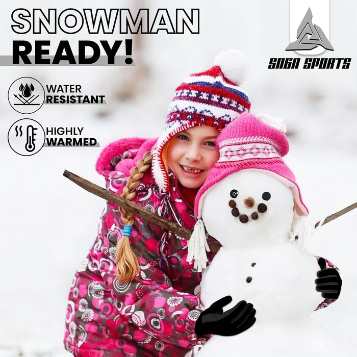 Водонепроникні дитячі велосипедні рукавички для хлопчиків та дівчаток, рукавички з підтримкою сенсорного екрану для дітей 4-12 років, неслизькі та теплі, спортивні рукавички Softshell для дітей (Large [8-10], Чорний)