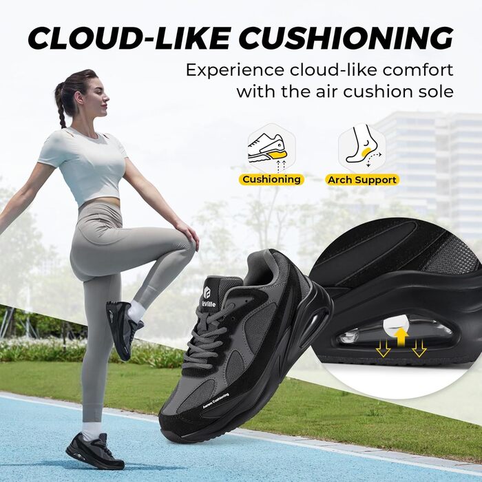 Жіночі кросівки FitVille для бігу та ходьби, широка колодка, повітряна амортизація, чорні