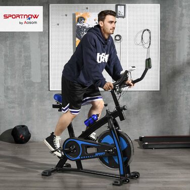 Велотренажер SPORTNOW для дому з регульованим сидінням та опором. Фітнес-велосипед з LCD-дисплеєм, датчиком пульсу, сталевий (Блакитний)
