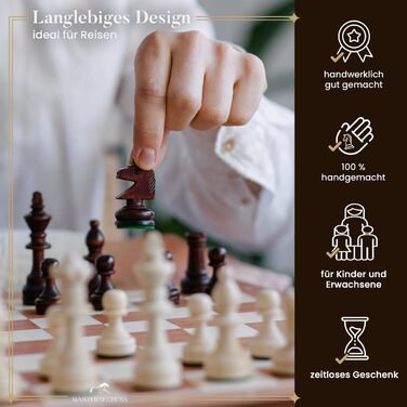Професійний шаховий набір Master Of Chess №4, інтарсне дерев'яне шахове поле 42 см, високоякісні фігури Staunton для дітей та дорослих