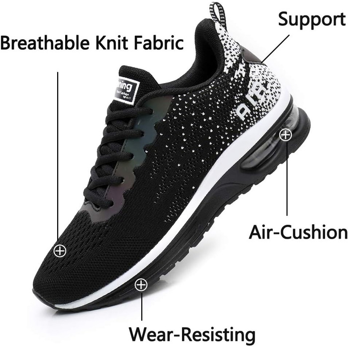 AFFINEST Легкі кросівки для бігу та спорту жіночі, чорні, сітка, антиковзаюча підошва, амортизація, розмір 42 EU