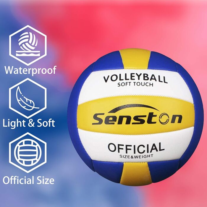 Волейбольний м'яч Senston Soft Touch, офіційний розмір 5, водонепроникний, з насосом, для пляжу, басейну та вулиці, синій