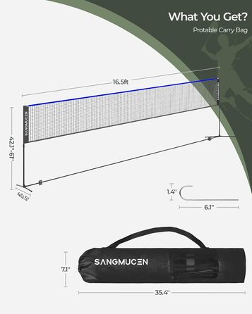 Універсальна сітка для бадмінтону, волейболу та тенісу SANGMUCEN 3/4/5 м, переносна, з регулюванням висоти, для саду