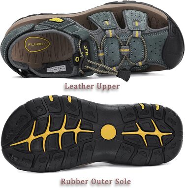 Чоловічі сандалі FLARUT для туризму та пляжу, шкіряні трекінгові, спортивні, сірі, 42 EU