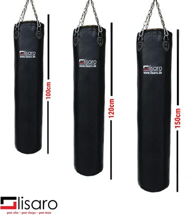 Боксерський мішок Lisaro Profi 150x35 см, штучна шкіра, порожній, для всіх видів спорту, з 4-точковим сталевим ланцюгом, студійна якість