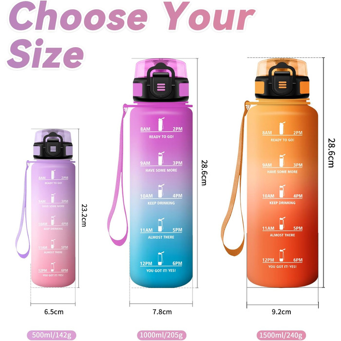 Спортивна пляшка 1л з позначенням часу, фільтром, для води з газом, без витоку. Підходить для велосипеда, бігу, дорослих. Колір: лавандово-рожевий