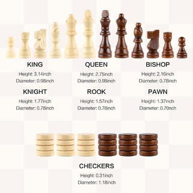 Набір шахів та шашок з дерева 15 дюймів, класичні складані ігри з фетровим внутрішнім відділенням для зберігання, 2 додаткові відсіки для фігурок шашок та шахів