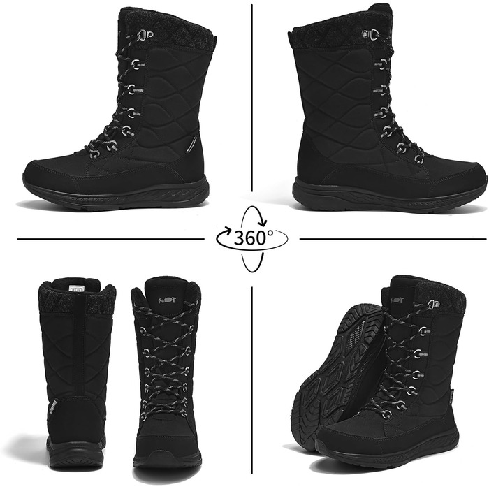Зимові черевики жіночі водонепроникні, теплі, зручні, антиковзні, для піших прогулянок, трекінгу, відпочинку. Розміри 37-42 EU (Чорний, 37 EU)