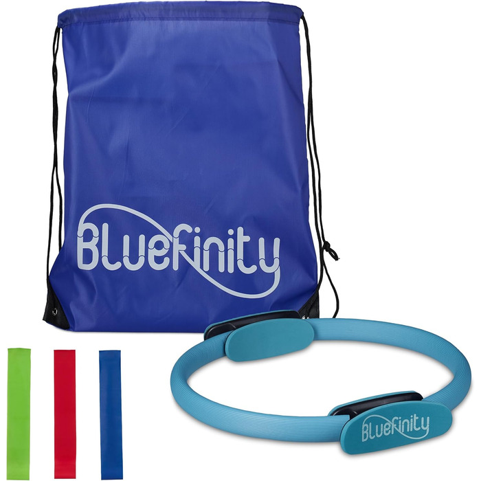 Кільце для пілатесу Relaxdays Bluefinity з подвійними ручками, з м'якою обшивкою, діаметр 39 см, скловолокно, з еластичними стрічками, турквенового кольору