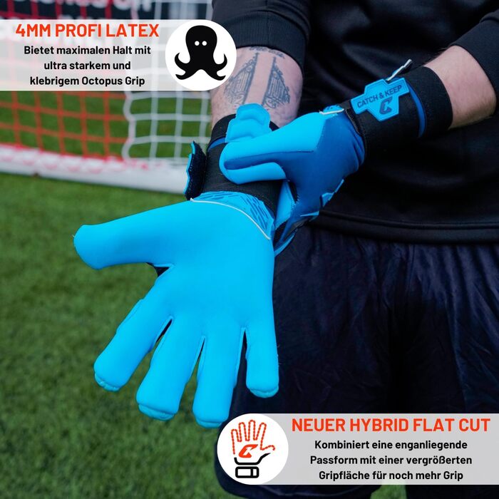Воротарські рукавички CATCH&KEEP для дорослих з Octopus Grip, преміум якість, максимальне зчеплення для футболу