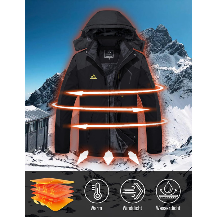 Чоловіча зимова куртка MAGCOMSEN з флісовою підкладкою, водонепроникна та вітронепроникна, тепла софтшел куртка для активного відпочинку з капюшоном, чорний/сірий колір