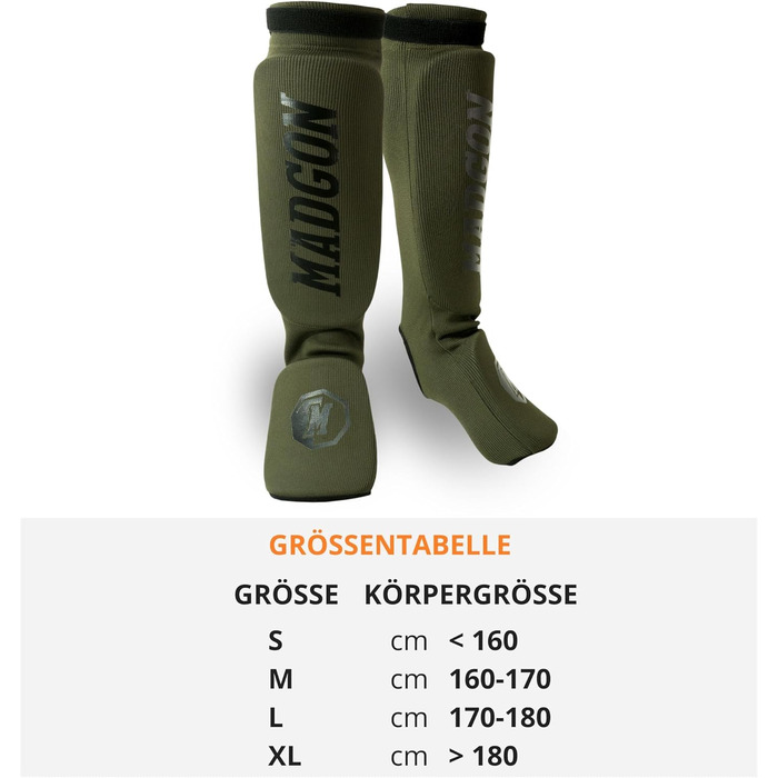 Набір захисних щитків для ніг MADGON (оливковий/чорний) L - для MMA, кікбоксингу, бойових мистецтв. 1 пара + мішок