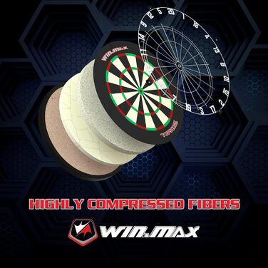 WIN.MAX Коркова дартс-дошка з дротяною мішенню, набір зі сталевими дротиками 12 шт, 24 крила, офіційна мішень для дартсу