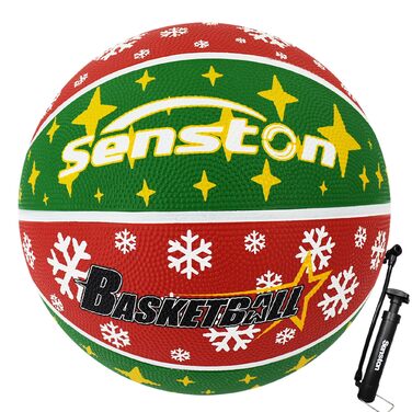 Баскетбольний м'яч Senston, розмір 7, з насосом, для гри на вулиці, антиковзаюча поверхня, відмінне зчеплення (червоний & зелений)