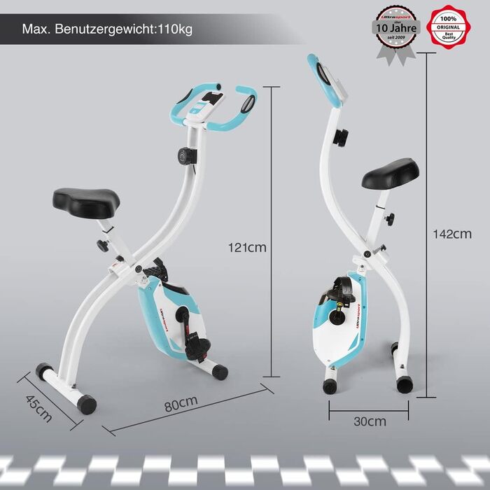 Велотренажер Ultrasport F-Bike 150/200, 8 рівнів навантаження, складаний, з LCD-дисплеєм, тримачем для планшета, сенсорами пульсу, для спортсменів і літніх людей