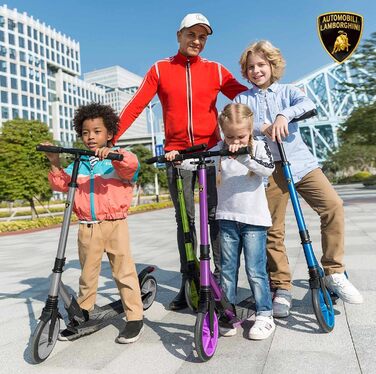 Скутер Lamborghini Tretroller Cityroller з великим колесом, складний, регульована висота, для дорослих та дітей, з підставкою, передньою амортизацією та гальмом на задньому колесі, до 100 кг (Сірий)
