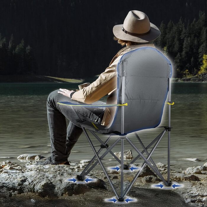 Зручний складаний стул для кемпінгу Outtec: 130 кг, висока спинка, підсклянник, сумка, зелений (сірий)