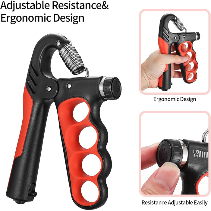 Регульований ручний тренажер для зміцнення рук та пальців, 5-100 кг, червоний