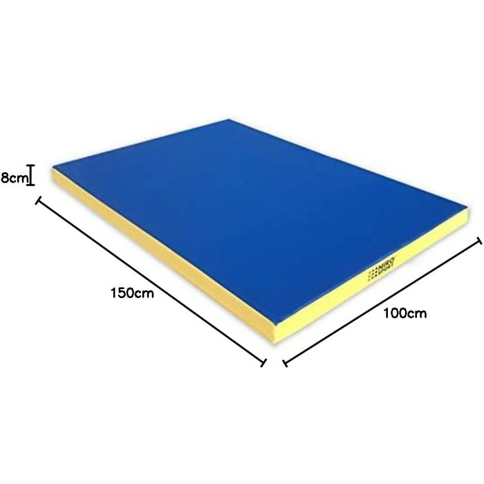 Гімнастичний мат NiroSport 150x100x8 см, водонепроникний, синьо-жовтий, для фітнесу, тренувань, захисту підлоги, м'який Weichbodenmatte RG 25