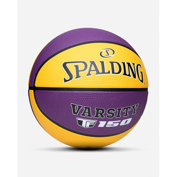 Баскетбольний м'яч Spalding TF-150 Varsity: міцний гумовий матеріал, офіційний розмір, для будь-яких поверхонь, з рельєфним зчепленням для кращого контролю (6, фіолетовий/золотий)