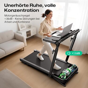 Біговий тренажер Smart з автоматичним нахилом 9%, двигун 2.5 PS Brushless, складаний біговий килимок для дому та офісу, велика площа для бігу, тихий та для суглобів, додаток з AI, World-Tour та HIIT, автоматичний нахил з столом та ручкою підтримки