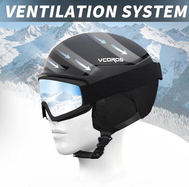 Шолом для сноуборду та гірських лиж з маскою, DXH816. Знімне кріплення, дихаючий, захист від ударів, UV-захист, регульований. Чорний матовий.