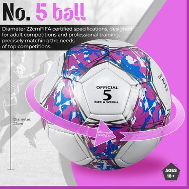 Дитячий футбольний м'яч розмір 5, рожевий, з насосом, сіткою та сумкою. Стандартний тренувальний м'яч з шкіри для дітей.